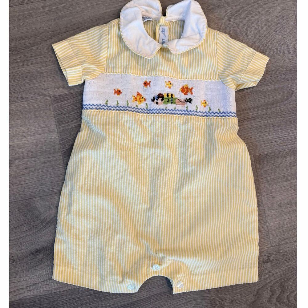 Vive La Fete size 12 months smocked baby romper or shortall yellow